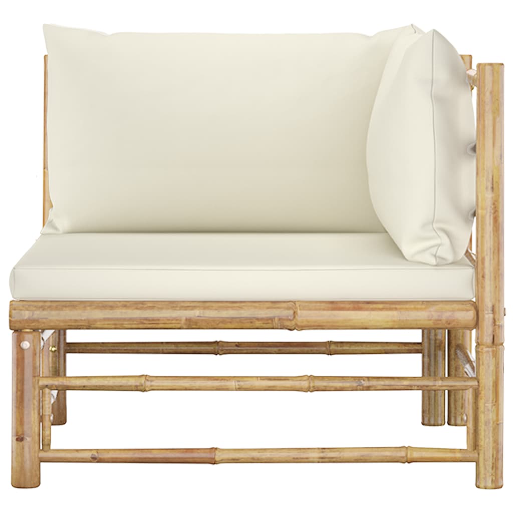 2 Piece Garden Lounge Set with Cream White Cushions Bamboo - Newstart Furniture