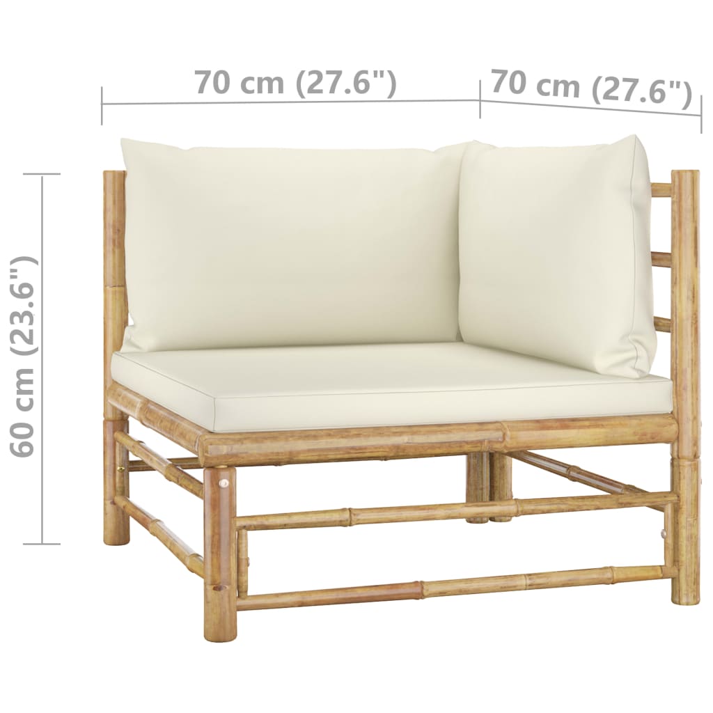 2 Piece Garden Lounge Set with Cream White Cushions Bamboo - Newstart Furniture