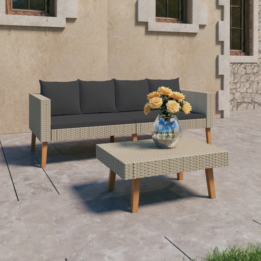 2 Piece Garden Lounge Set with Cushions Poly Rattan Beige - Newstart Furniture