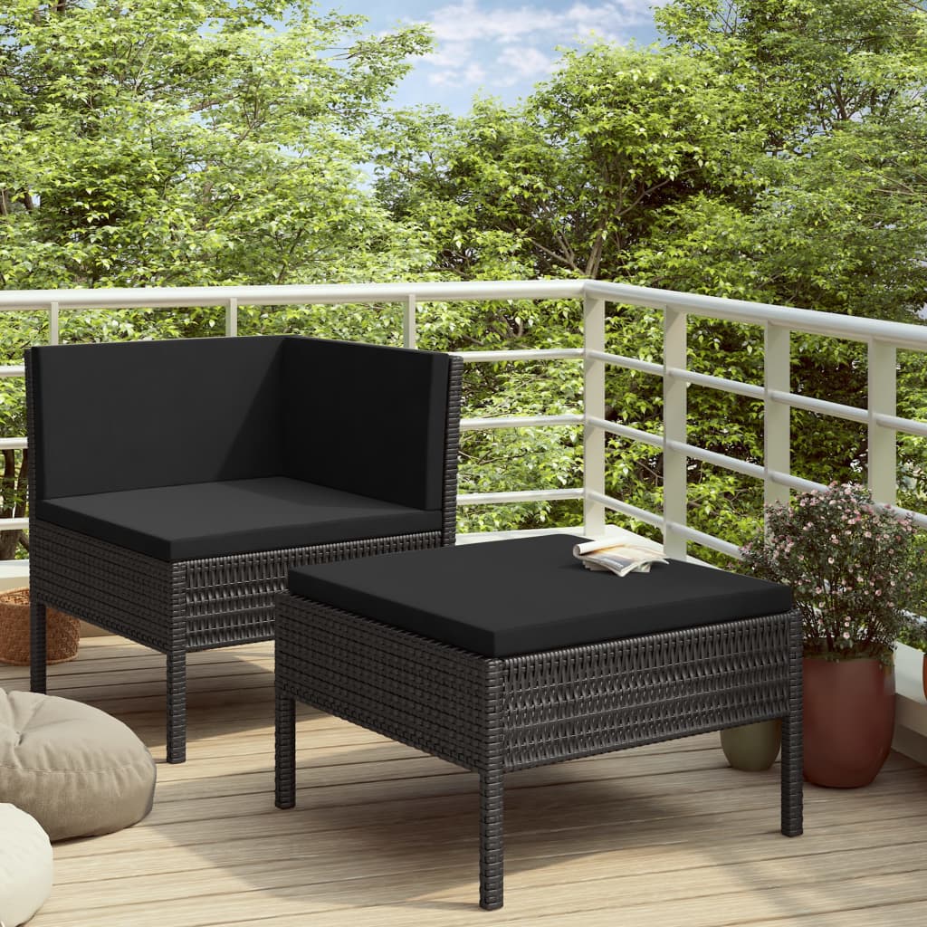 2 Piece Garden Lounge Set with Cushions Poly Rattan Black - Newstart Furniture