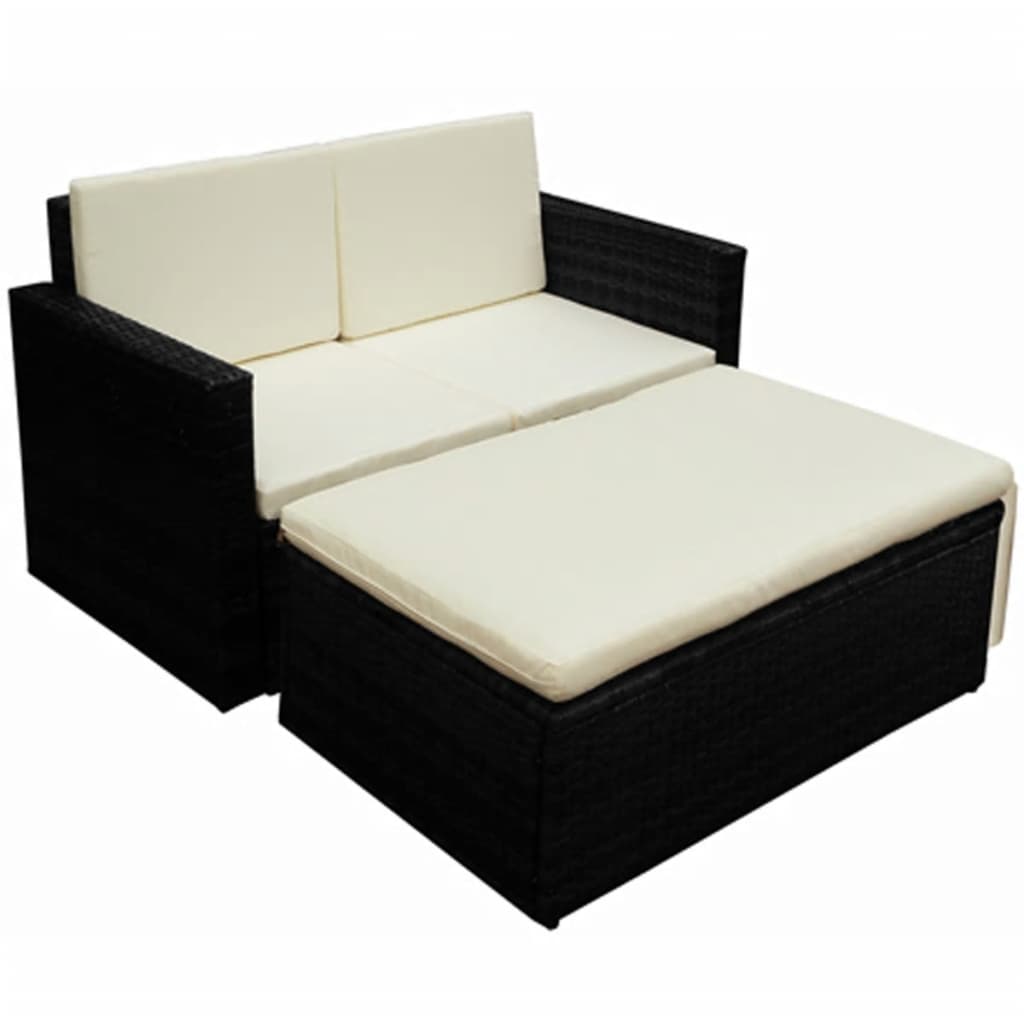 2 Piece Garden Lounge Set with Cushions Poly Rattan Black - Newstart Furniture