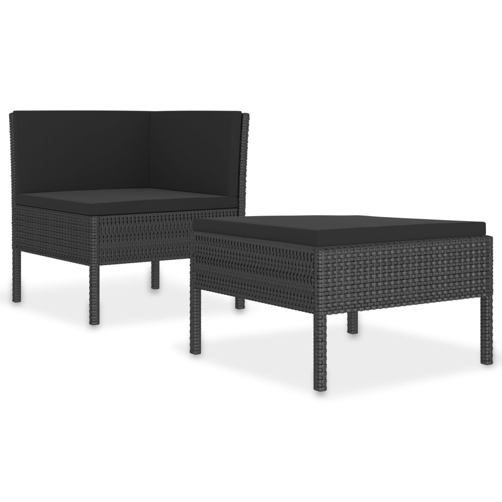 2 Piece Garden Lounge Set with Cushions Poly Rattan Black - Newstart Furniture