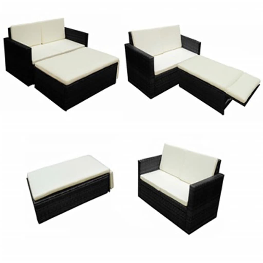 2 Piece Garden Lounge Set with Cushions Poly Rattan Black - Newstart Furniture