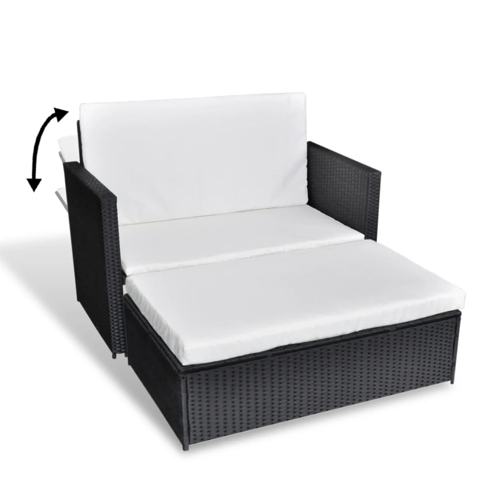 2 Piece Garden Lounge Set with Cushions Poly Rattan Black - Newstart Furniture