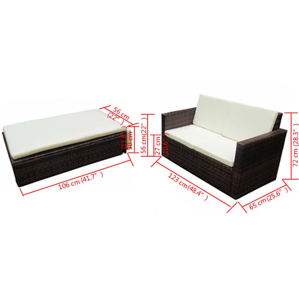 2 Piece Garden Lounge Set with Cushions Poly Rattan Brown - Newstart Furniture