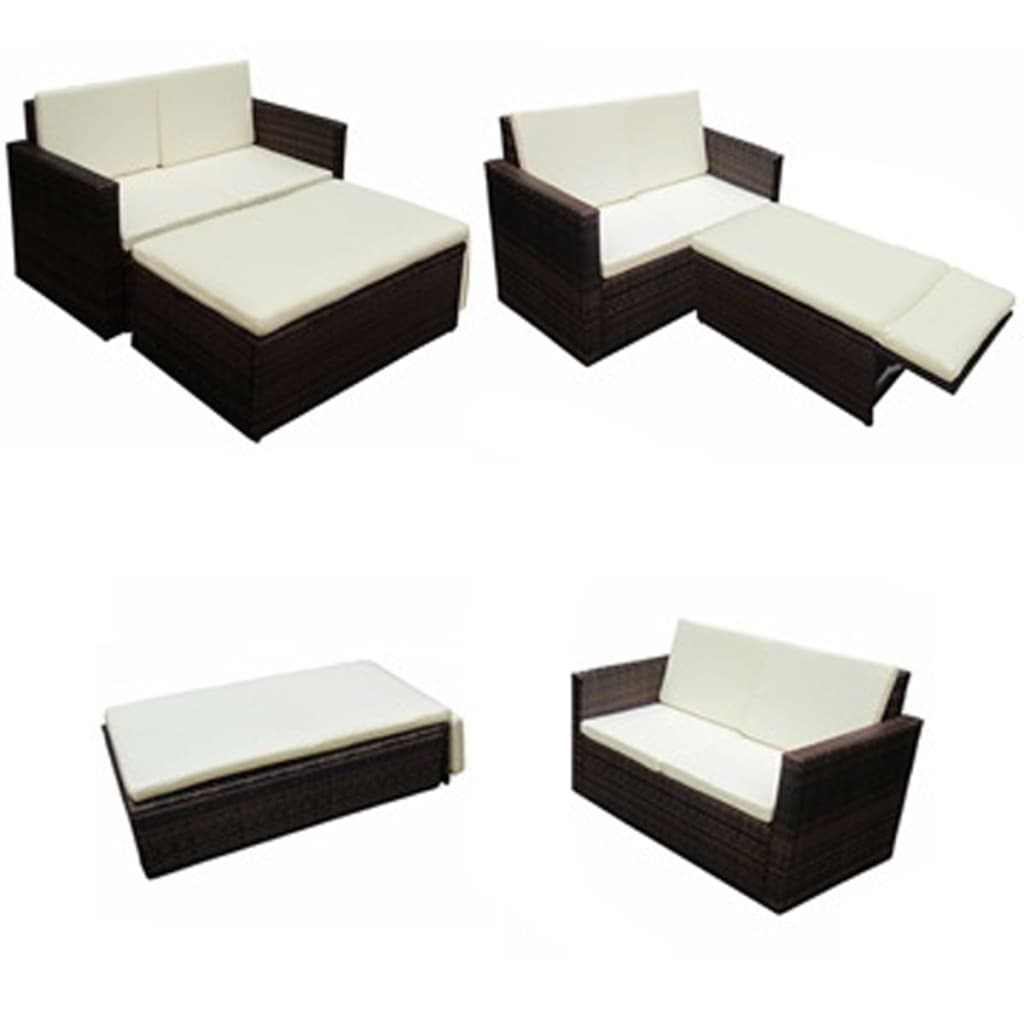 2 Piece Garden Lounge Set with Cushions Poly Rattan Brown - Newstart Furniture