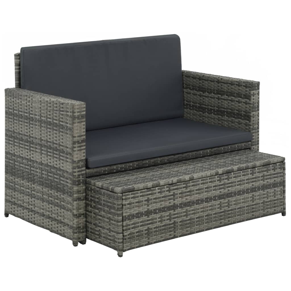 2 Piece Garden Lounge Set with Cushions Poly Rattan Grey - Newstart Furniture
