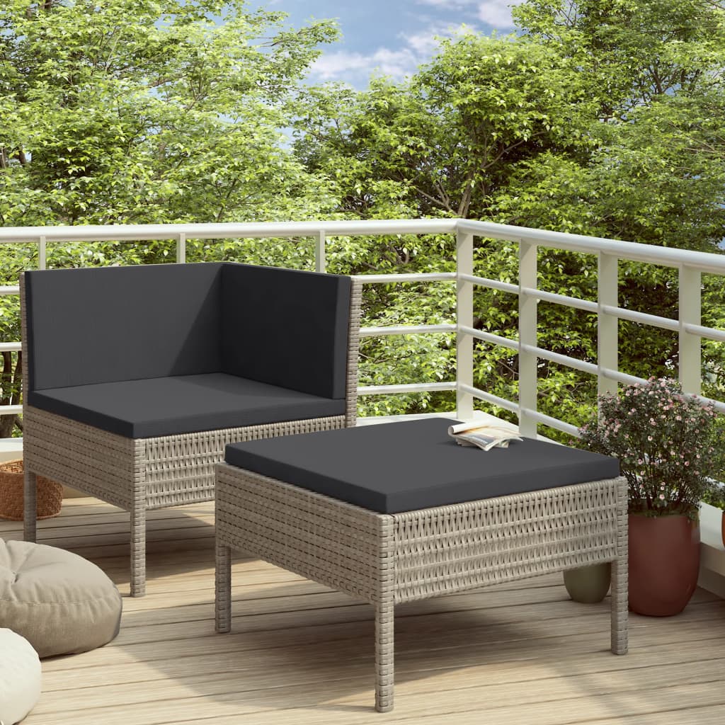 2 Piece Garden Lounge Set with Cushions Poly Rattan Grey - Newstart Furniture