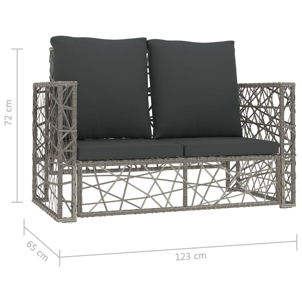 2 Piece Garden Lounge Set with Cushions Poly Rattan Grey - Newstart Furniture