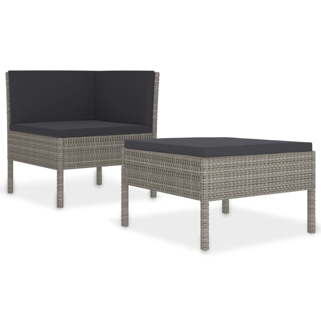 2 Piece Garden Lounge Set with Cushions Poly Rattan Grey - Newstart Furniture