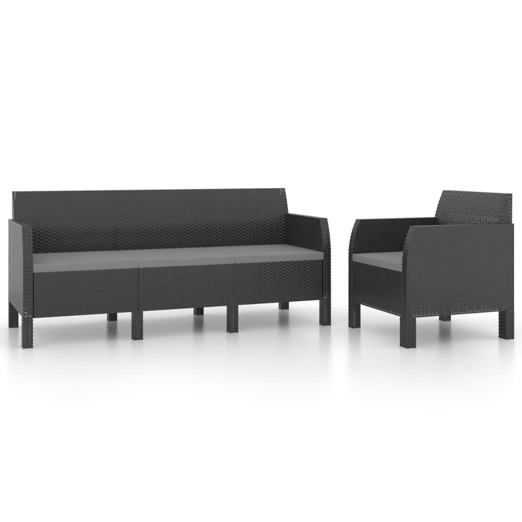 2 Piece Garden Lounge Set with Cushions PP Rattan Anthracite - Newstart Furniture