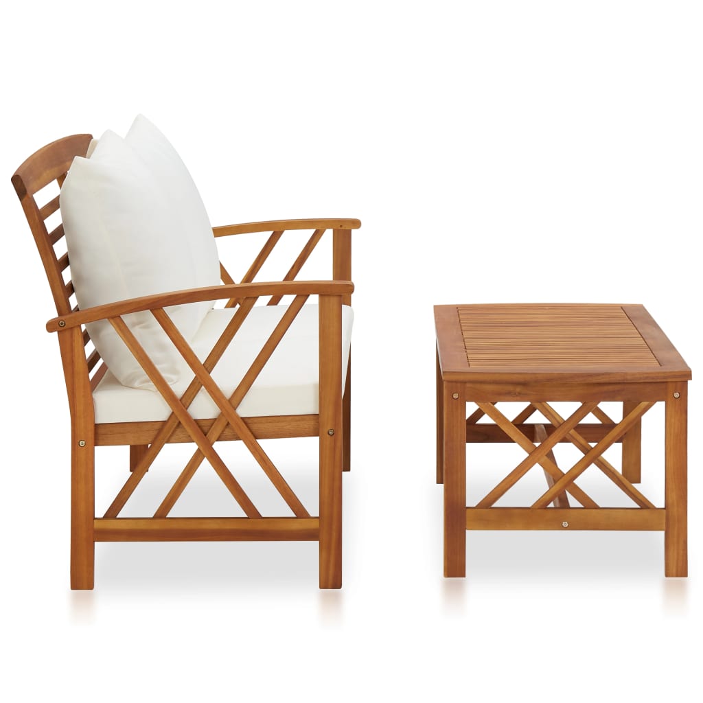 2 Piece Garden Lounge Set with Cushions Solid Acacia Wood - Newstart Furniture