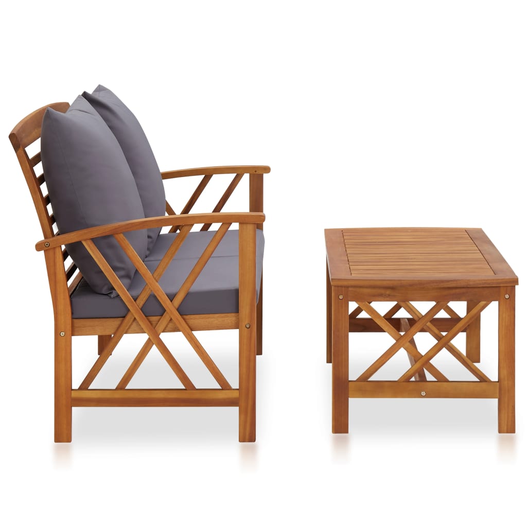 2 Piece Garden Lounge Set with Cushions Solid Acacia Wood - Newstart Furniture