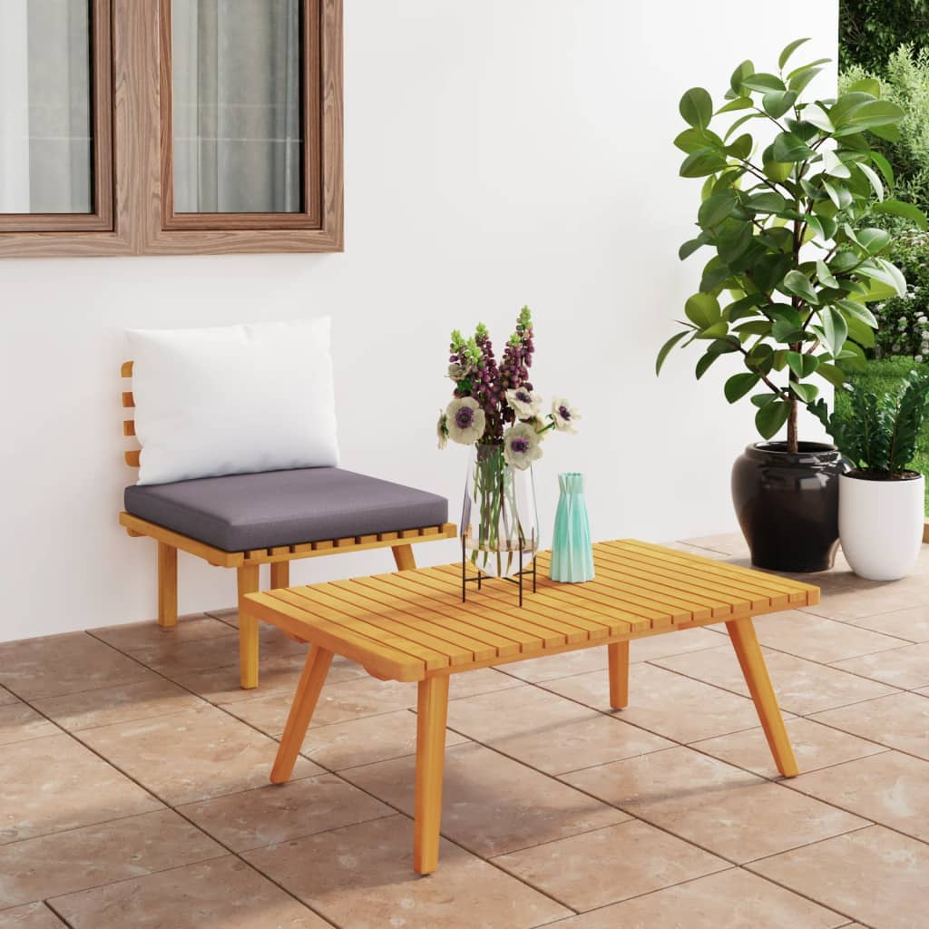 2 Piece Garden Lounge Set with Cushions Solid Acacia Wood - Newstart Furniture