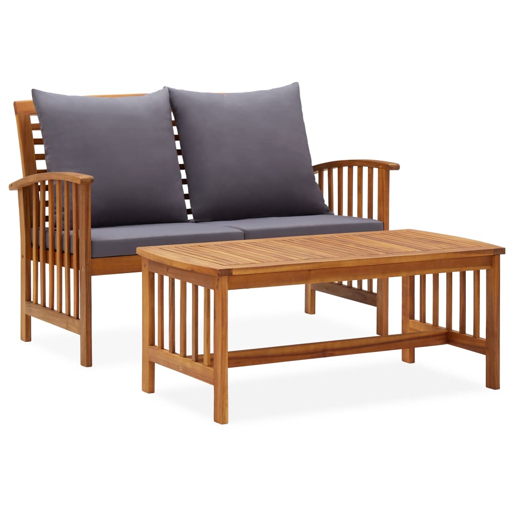 2 Piece Garden Lounge Set with Cushions Solid Acacia Wood - Newstart Furniture