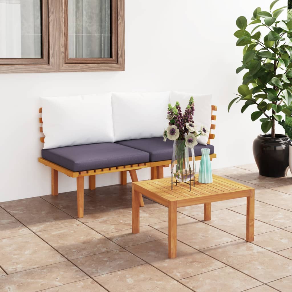 2 Piece Garden Lounge Set with Cushions Solid Acacia Wood - Newstart Furniture