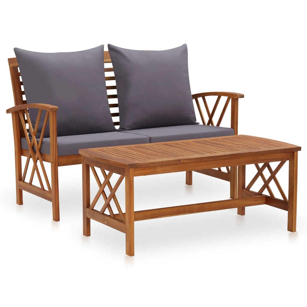 2 Piece Garden Lounge Set with Cushions Solid Acacia Wood - Newstart Furniture