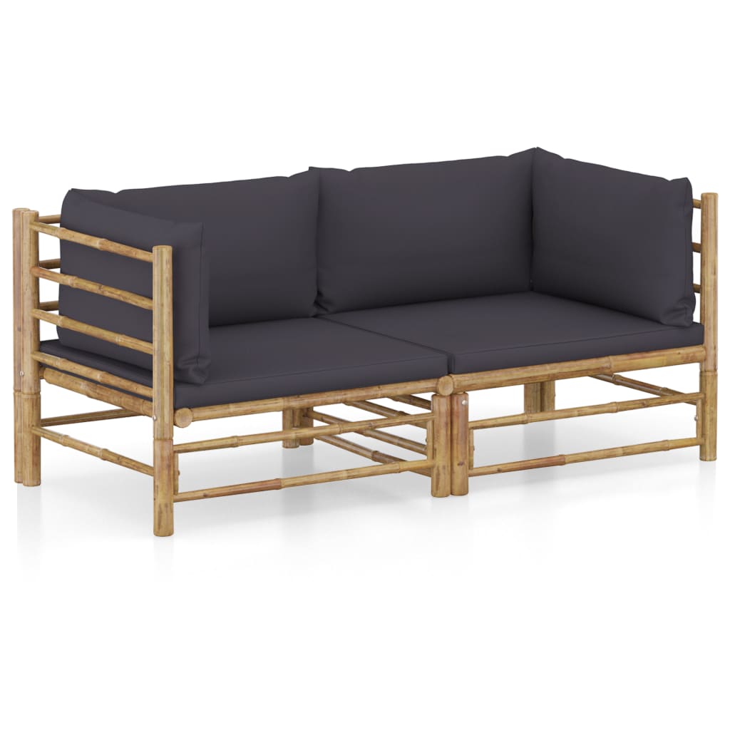 2 Piece Garden Lounge Set with Dark Grey Cushions Bamboo - Newstart Furniture