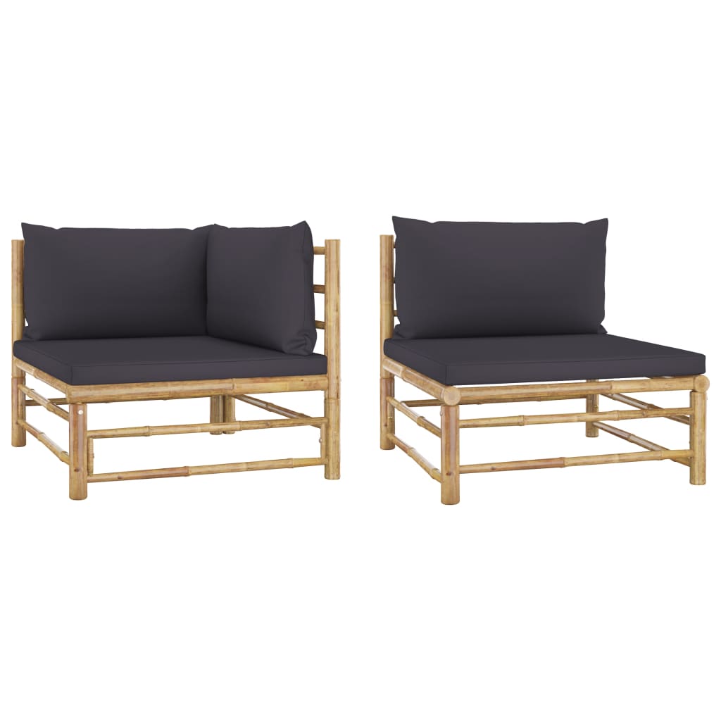 2 Piece Garden Lounge Set with Dark Grey Cushions Bamboo - Newstart Furniture