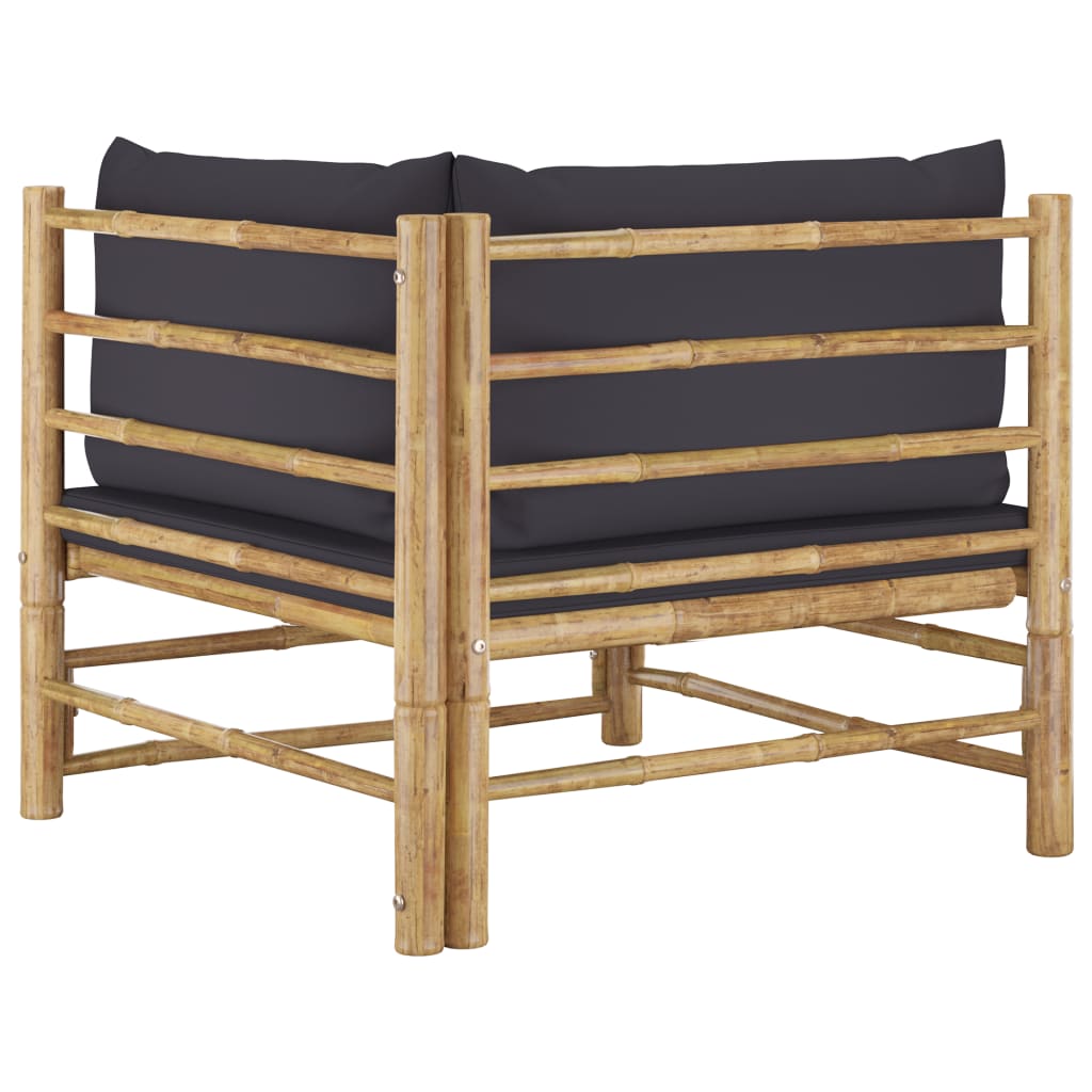 2 Piece Garden Lounge Set with Dark Grey Cushions Bamboo - Newstart Furniture