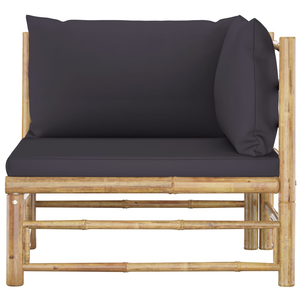 2 Piece Garden Lounge Set with Dark Grey Cushions Bamboo - Newstart Furniture