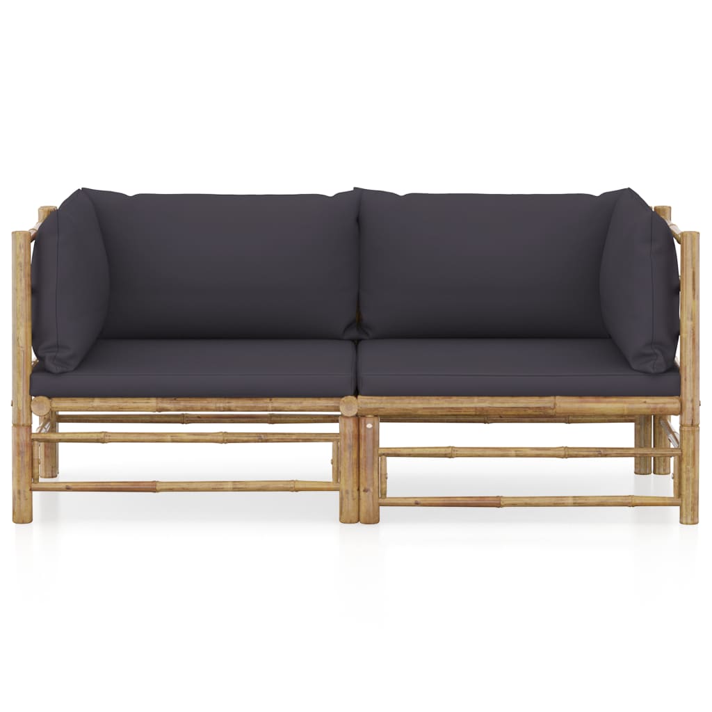 2 Piece Garden Lounge Set with Dark Grey Cushions Bamboo - Newstart Furniture