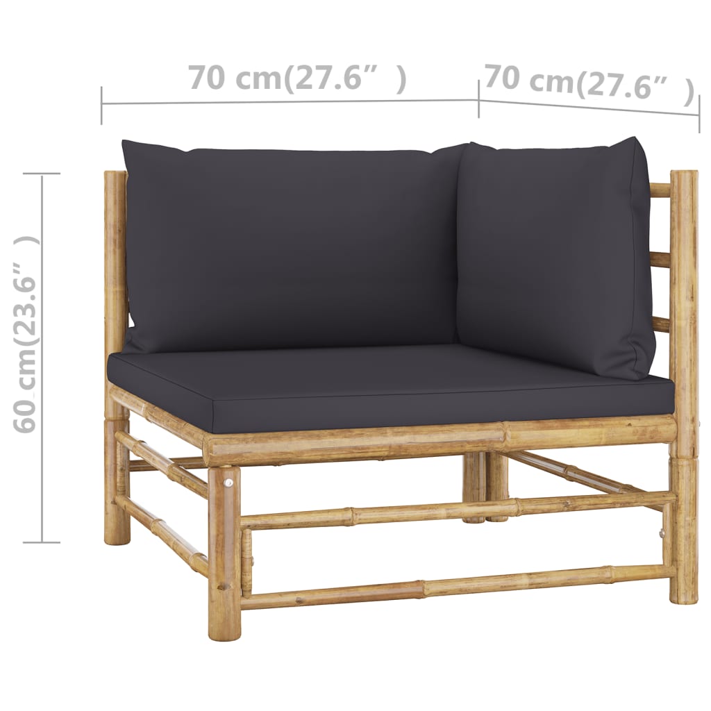 2 Piece Garden Lounge Set with Dark Grey Cushions Bamboo - Newstart Furniture