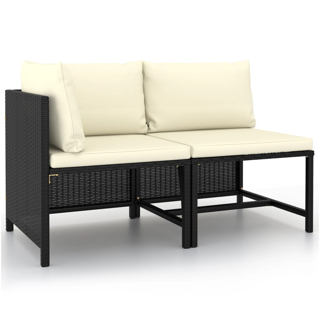 2 Piece Garden Sofa Set with Cushions Black Poly Rattan - Newstart Furniture