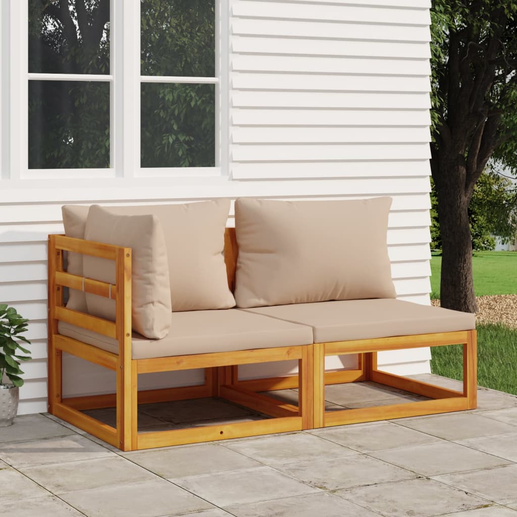 2 Piece Garden Sofa Set with Cushions Solid Wood Acacia - Newstart Furniture