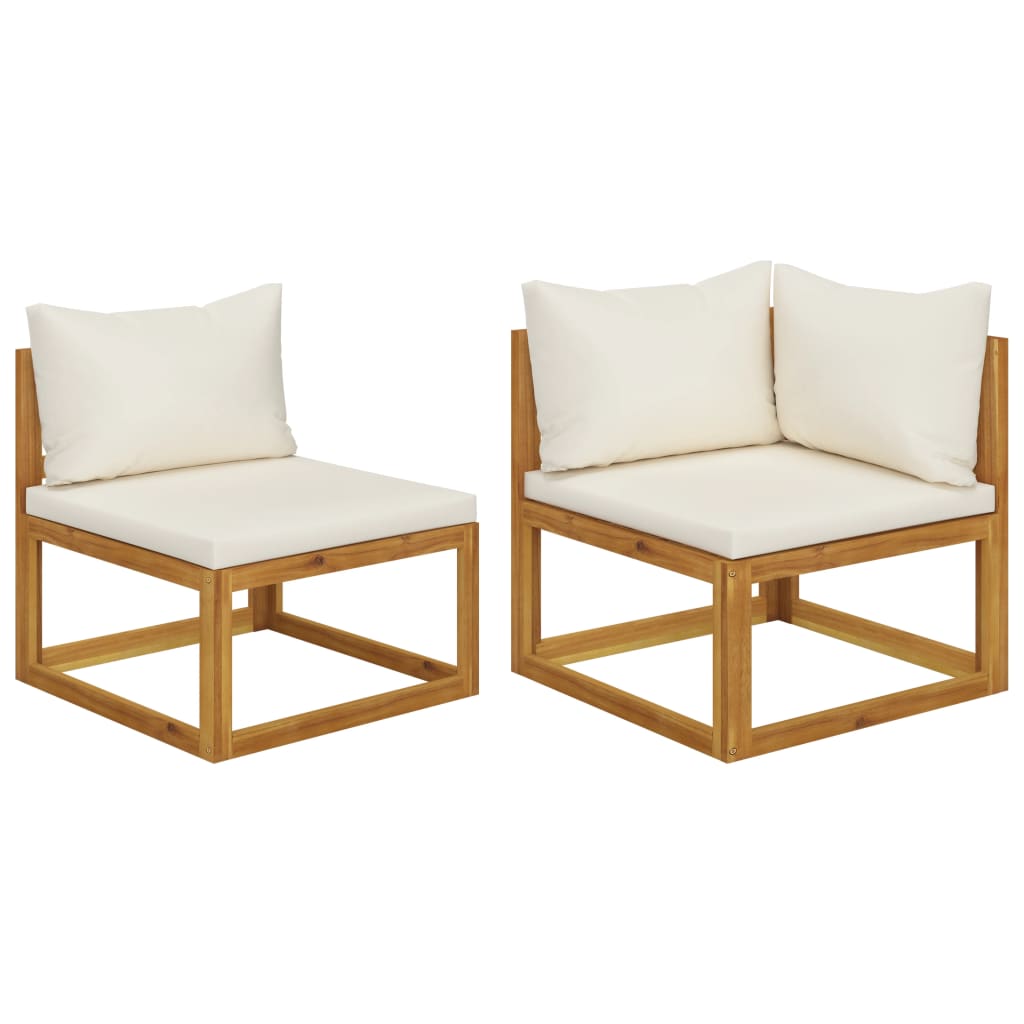 2 Piece Sofa Set with Cream White Cushions Solid Acacia Wood - Newstart Furniture