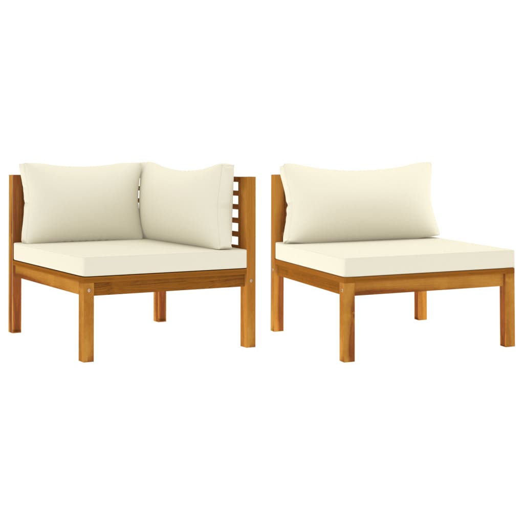 2 Piece Sofa Set with Cream White Cushions Solid Acacia Wood - Newstart Furniture