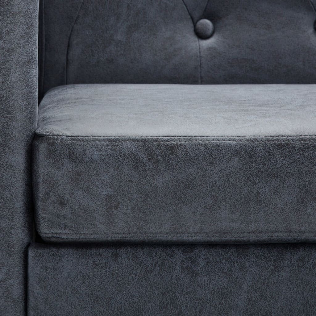 2-Seater Chesterfield Sofa Artificial Suede Leather Grey - Newstart Furniture