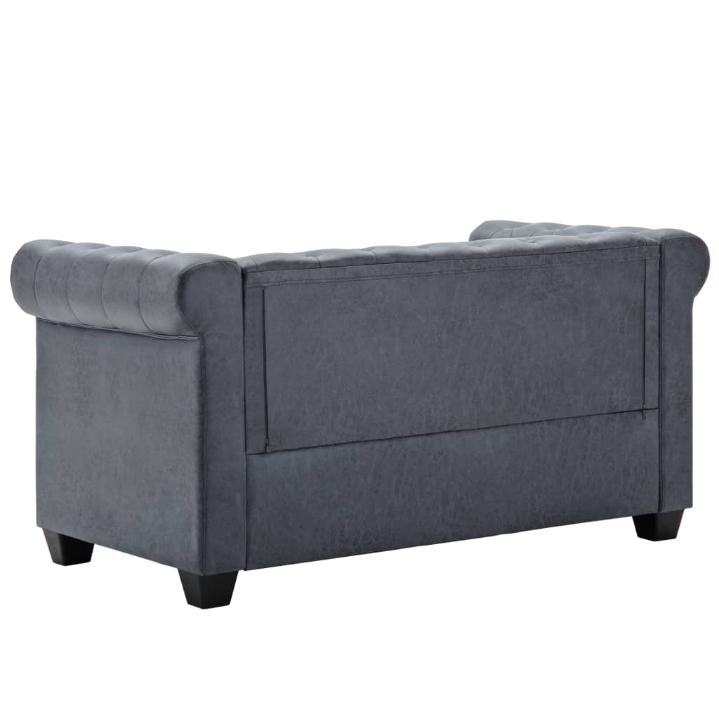 2-Seater Chesterfield Sofa Artificial Suede Leather Grey - Newstart Furniture