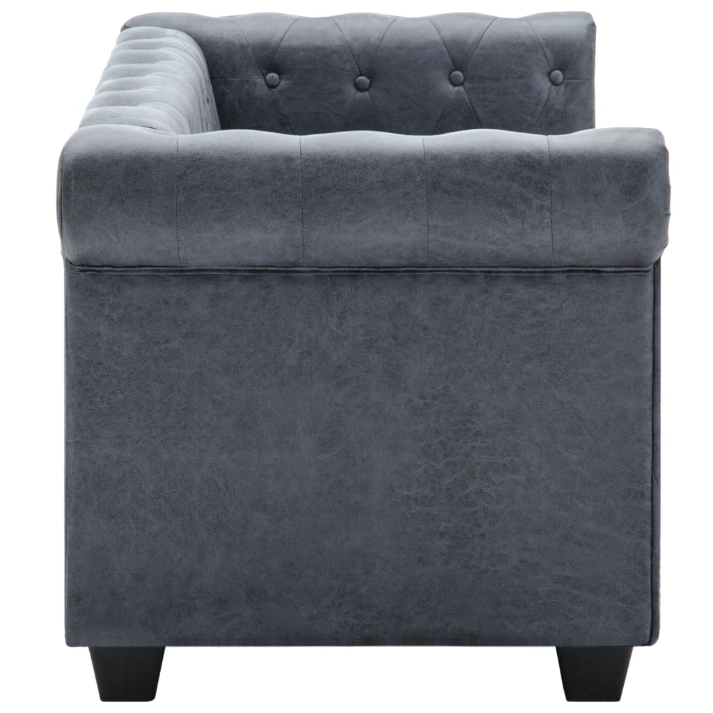 2-Seater Chesterfield Sofa Artificial Suede Leather Grey - Newstart Furniture