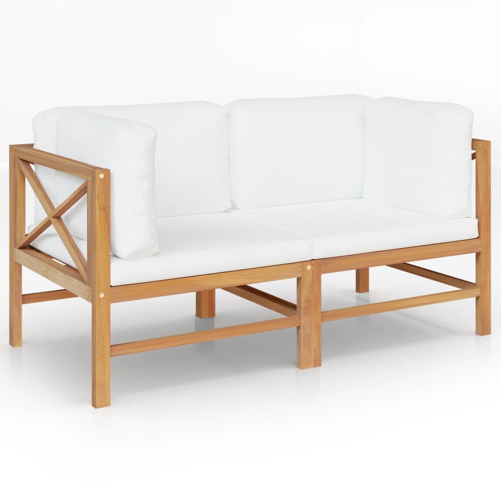 2-seater Garden Bench with Cream Cushions Solid Teak Wood - Newstart Furniture