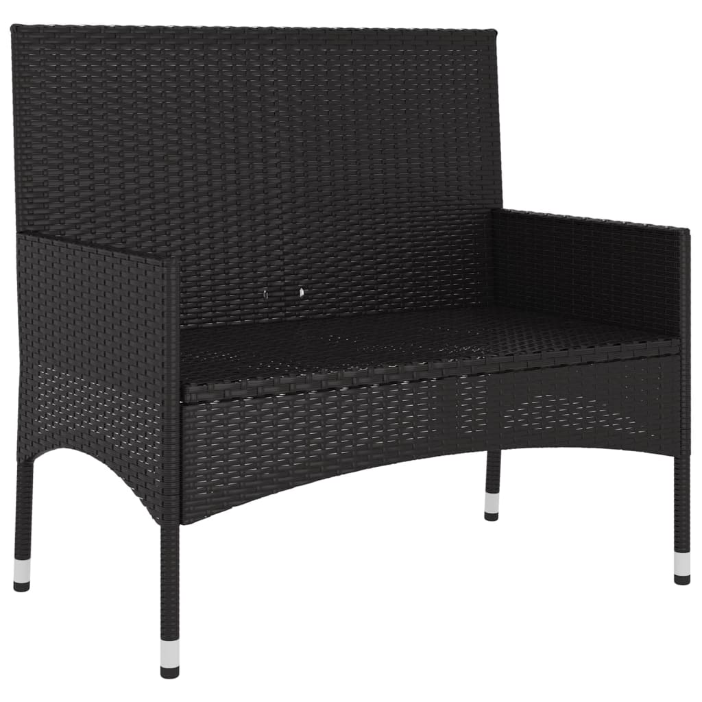 2-Seater Garden Bench with Cushions Black Poly Rattan - Newstart Furniture