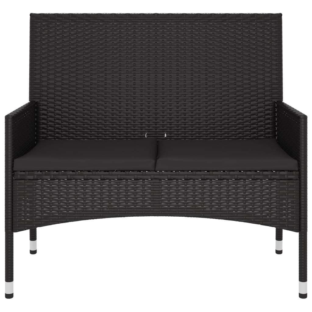 2-Seater Garden Bench with Cushions Black Poly Rattan - Newstart Furniture