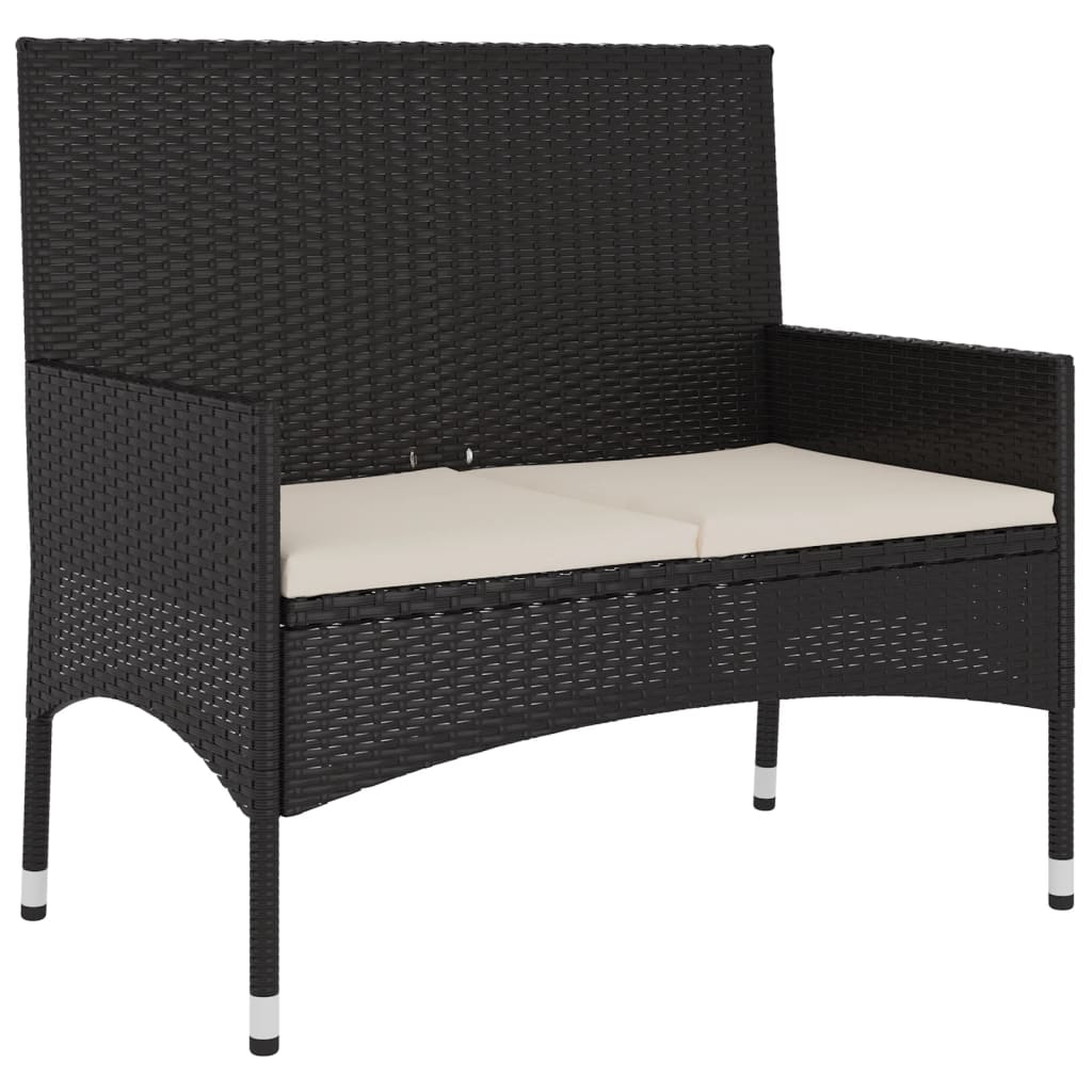 2-Seater Garden Bench with Cushions Black Poly Rattan - Newstart Furniture