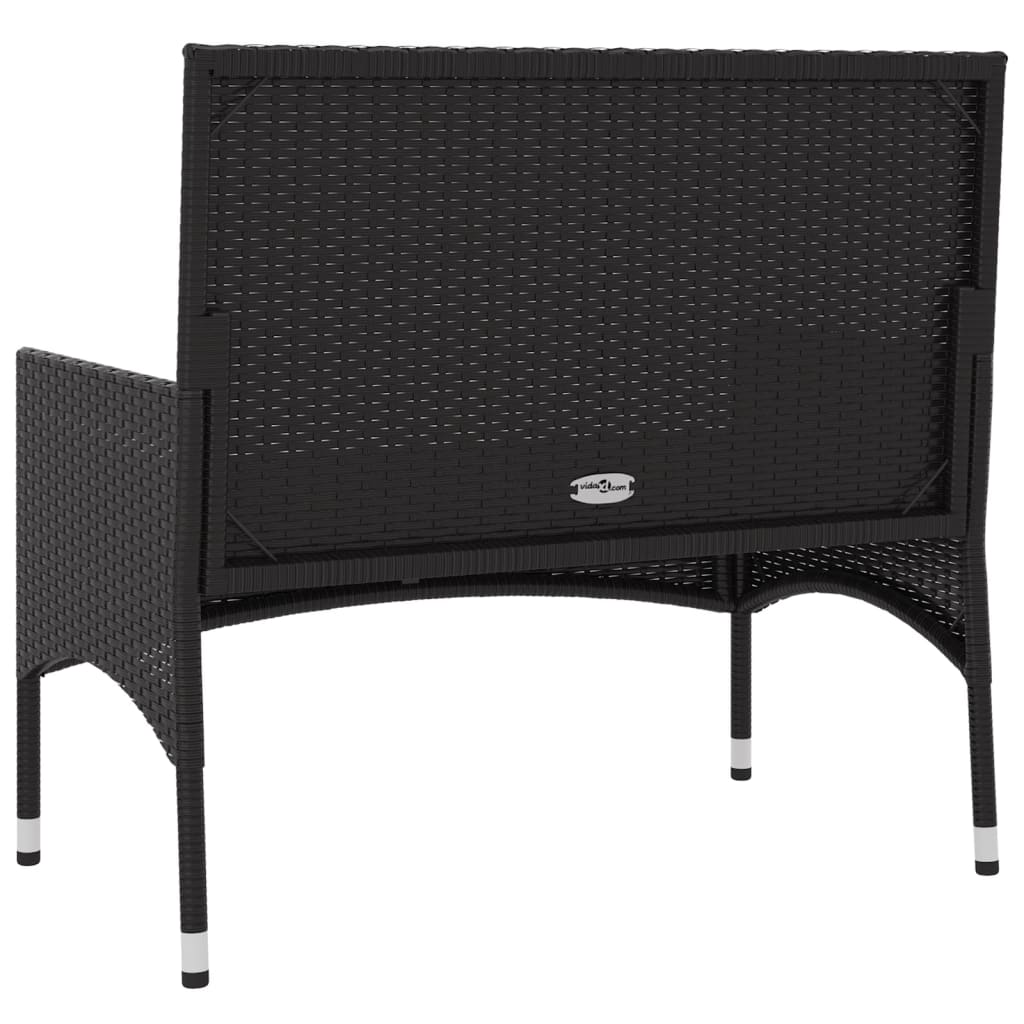 2-Seater Garden Bench with Cushions Black Poly Rattan - Newstart Furniture