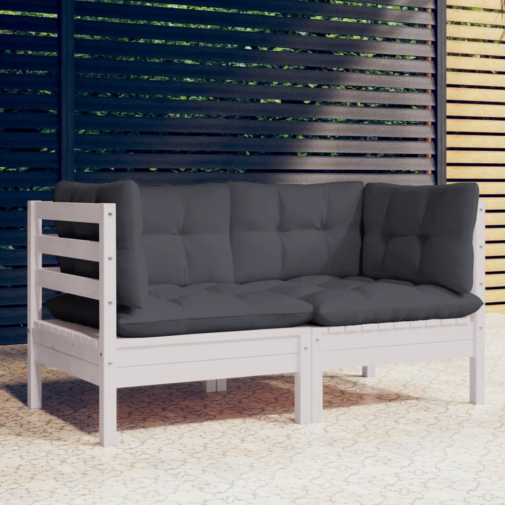 2-Seater Garden Sofa with Anthracite Cushions Solid Wood Pine - Newstart Furniture