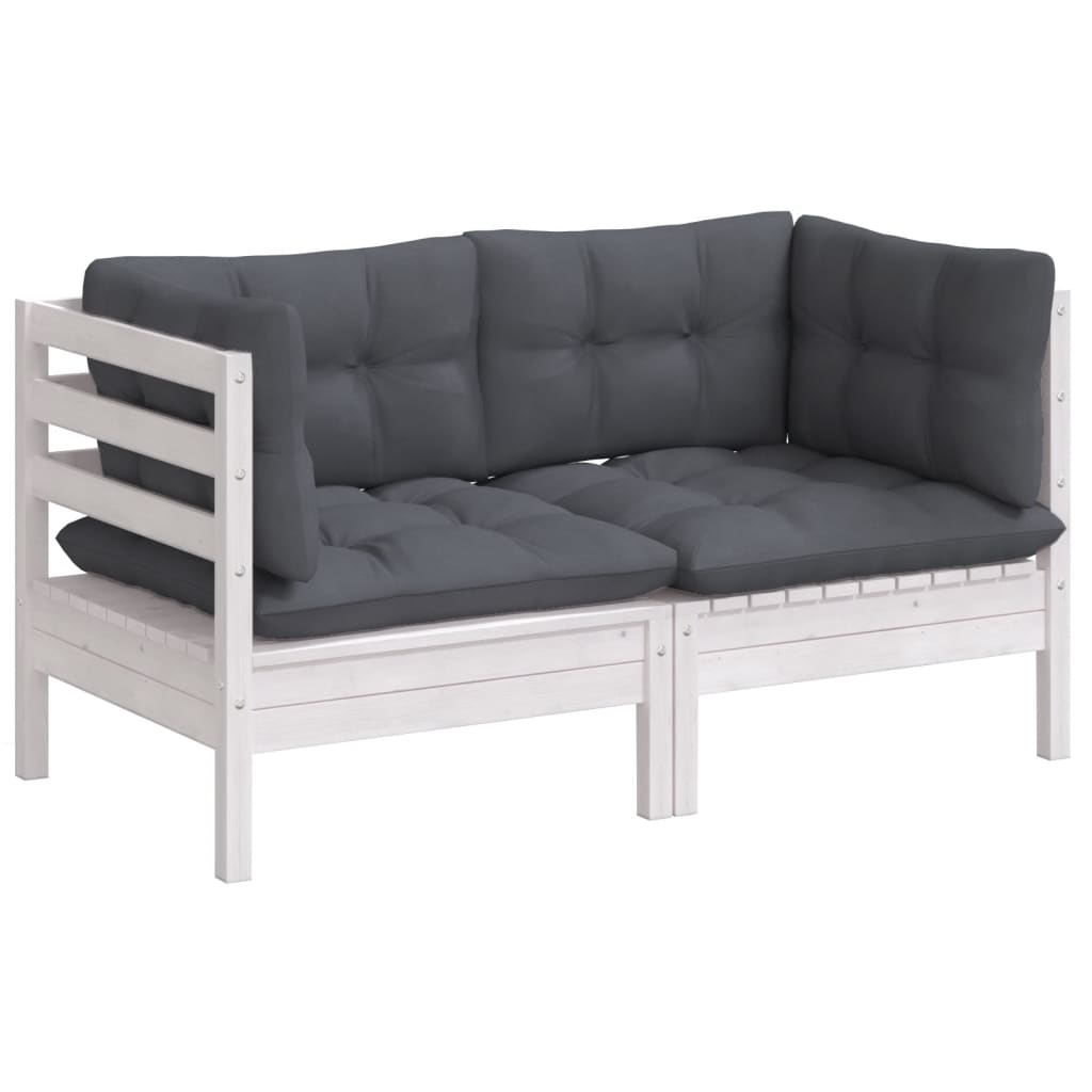 2-Seater Garden Sofa with Anthracite Cushions Solid Wood Pine - Newstart Furniture