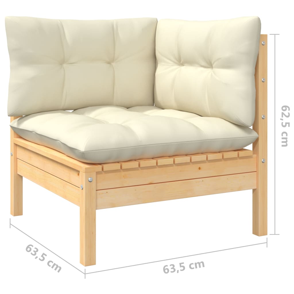 2-Seater Garden Sofa with Cream Cushions Solid Wood Pine - Newstart Furniture
