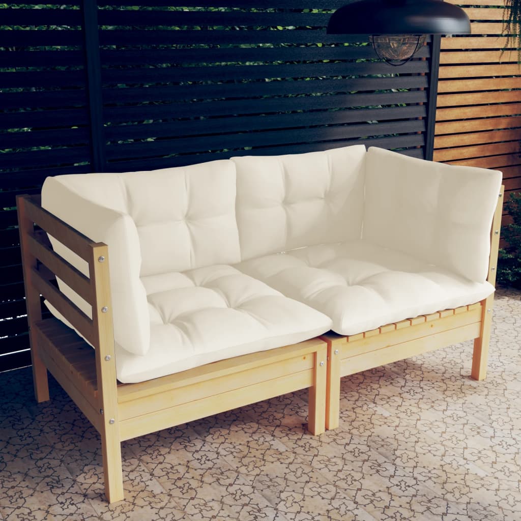 2-Seater Garden Sofa with Cream Cushions Solid Wood Pine - Newstart Furniture