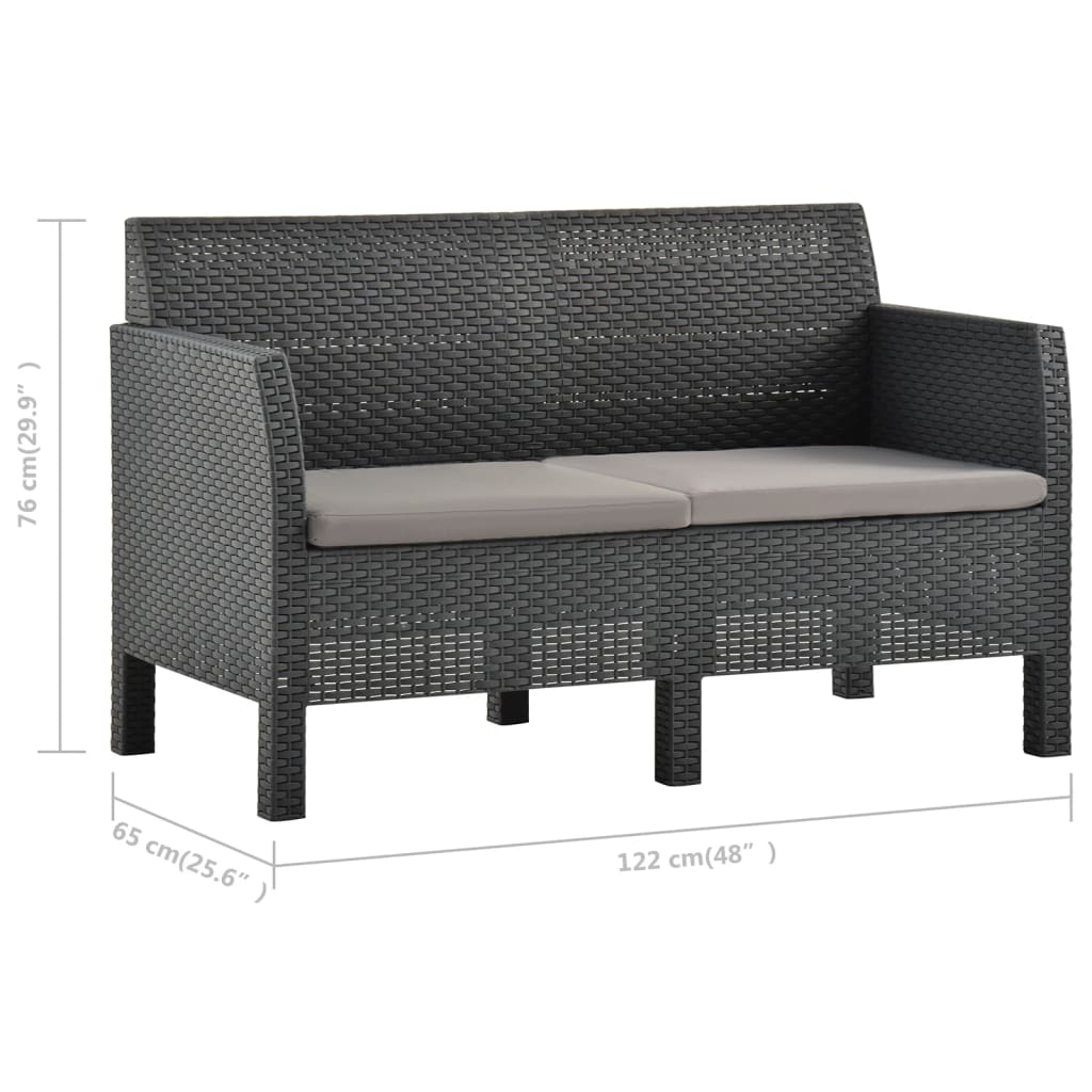 2-Seater Garden Sofa with Cushions Anthracite PP Rattan - Newstart Furniture