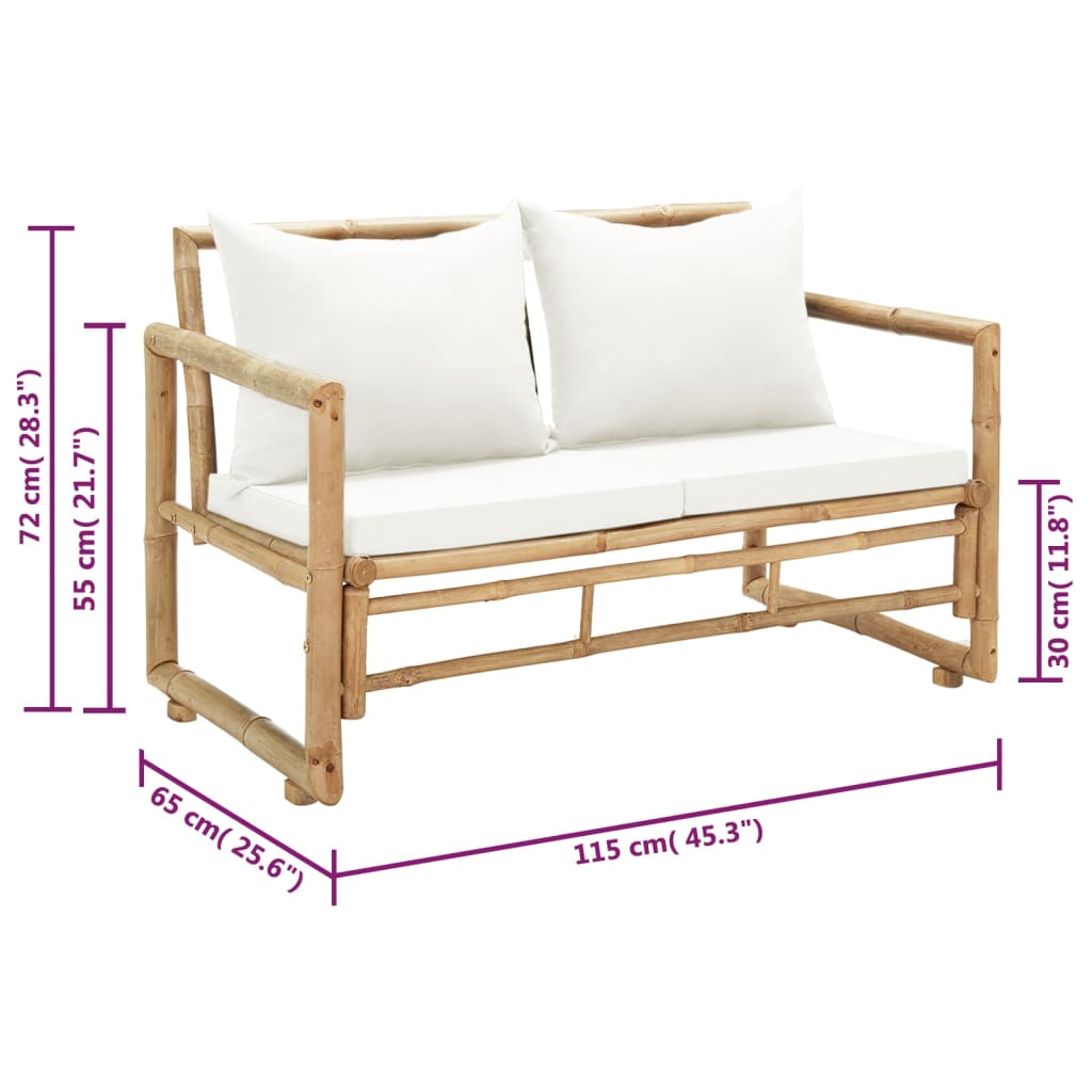 2 Seater Garden Sofa with Cushions Bamboo - Newstart Furniture