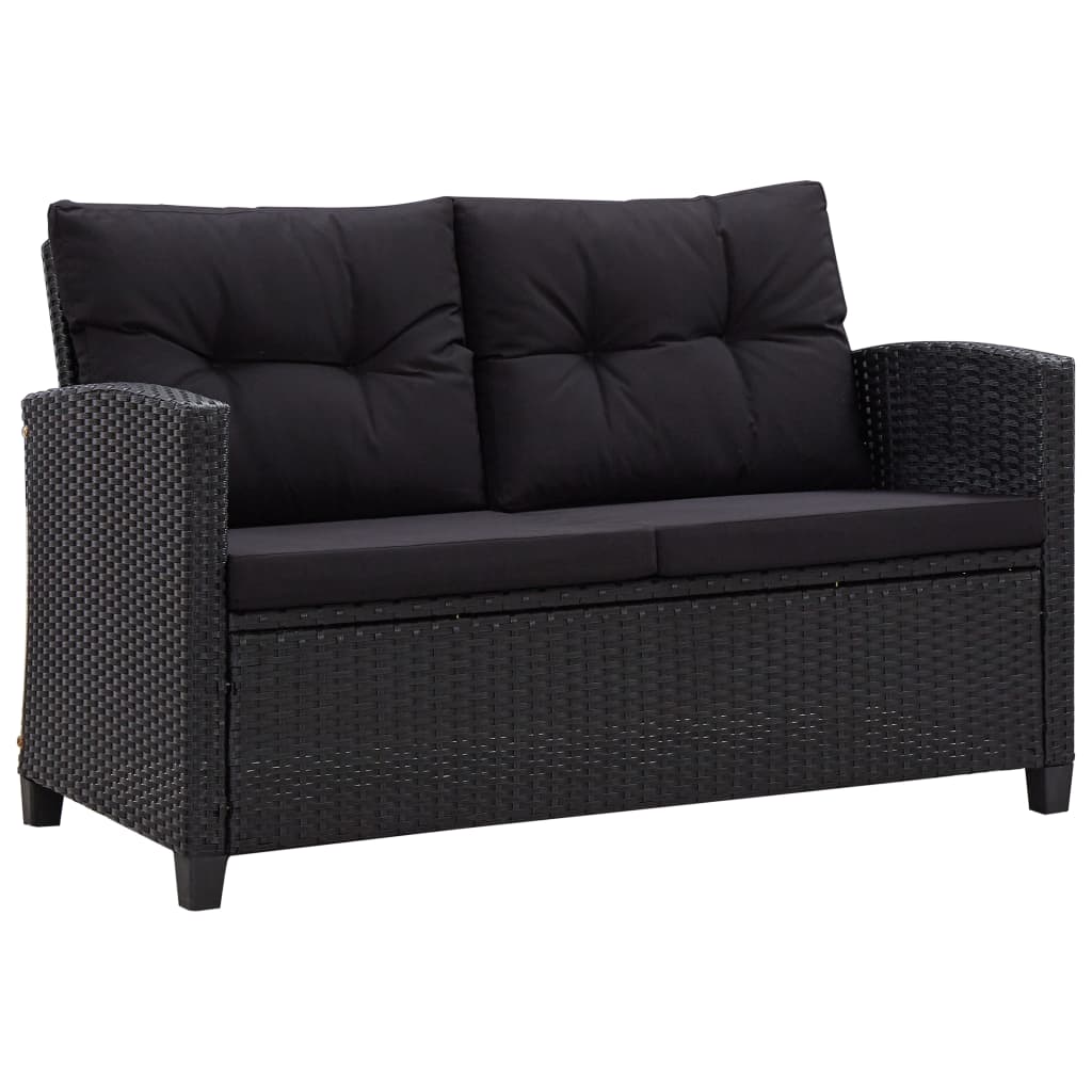 2-Seater Garden Sofa with Cushions Black 124 cm Poly Rattan - Newstart Furniture
