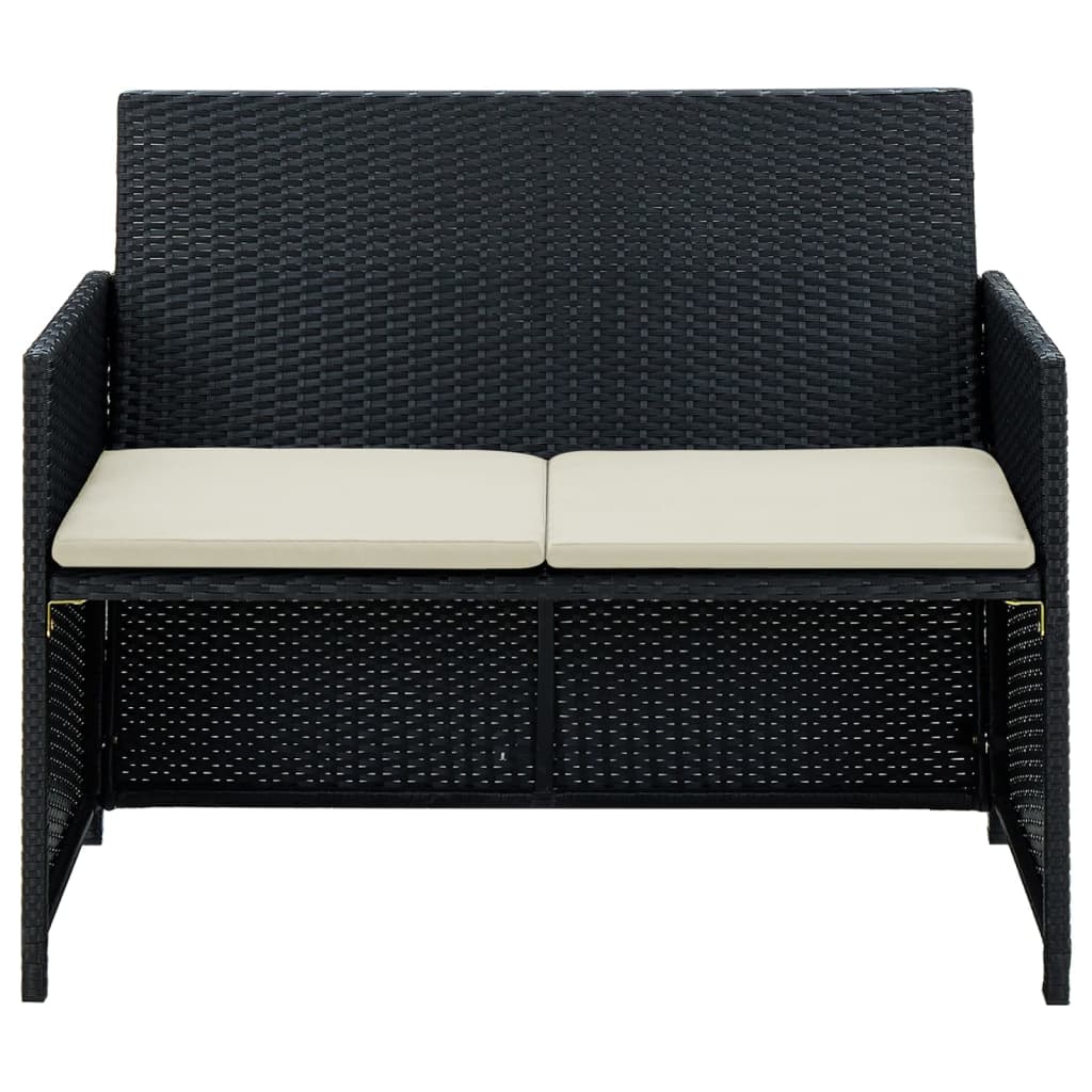 2 Seater Garden Sofa with Cushions Black Poly Rattan - Newstart Furniture