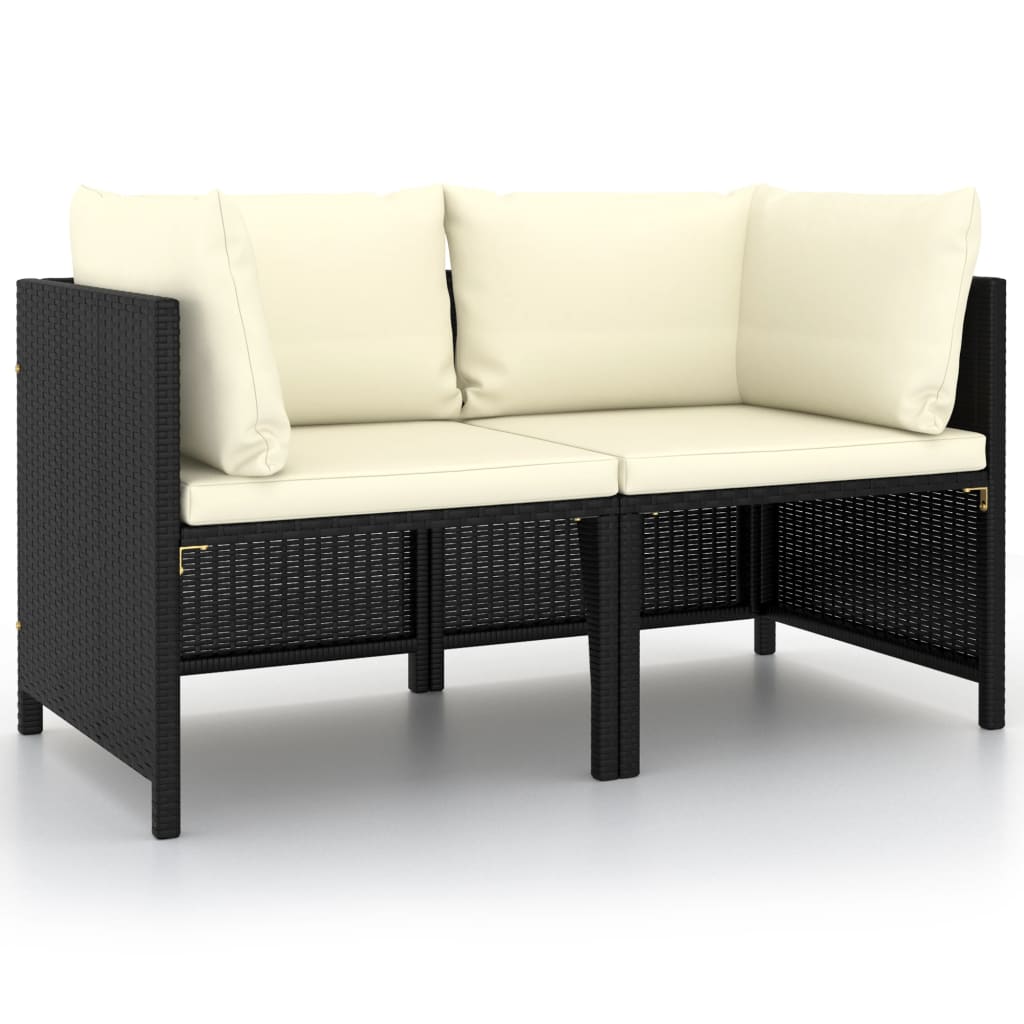 2-Seater Garden Sofa with Cushions Black Poly Rattan - Newstart Furniture