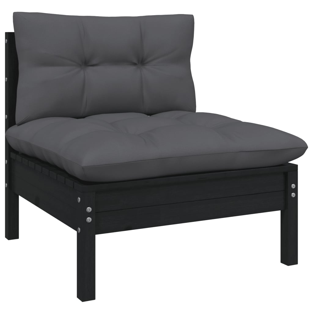2-Seater Garden Sofa with Cushions Black Solid Pinewood - Newstart Furniture