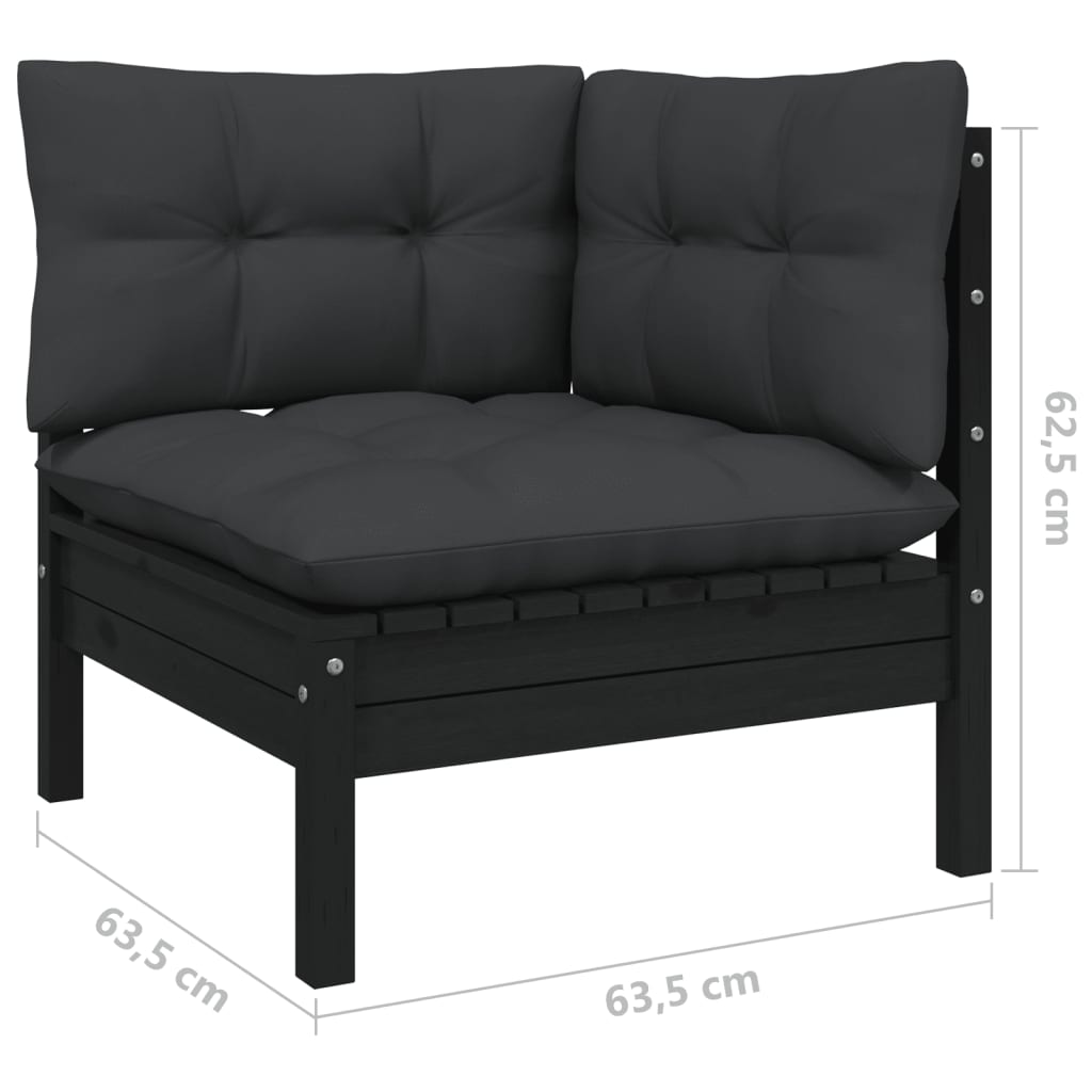 2-Seater Garden Sofa with Cushions Black Solid Pinewood - Newstart Furniture
